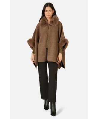 Women's Luxe Fur Collared Cape Jacket