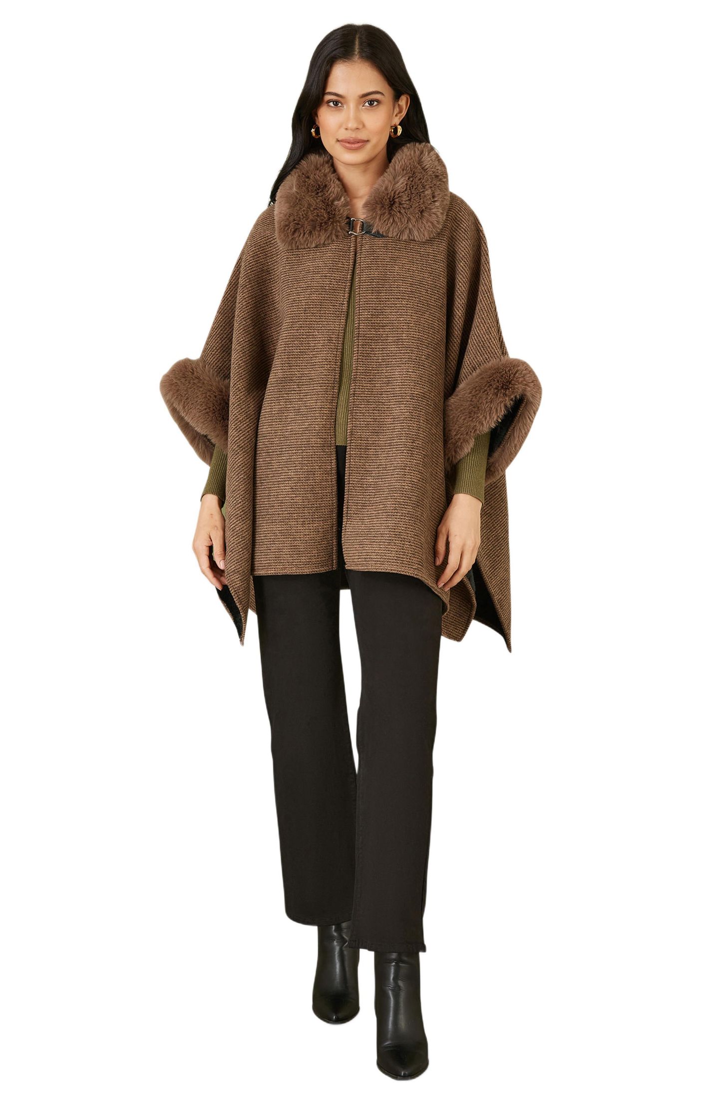 Женская куртка Yumi Luxe Fur Collared Cape, цвет: Коричневый — фото 2