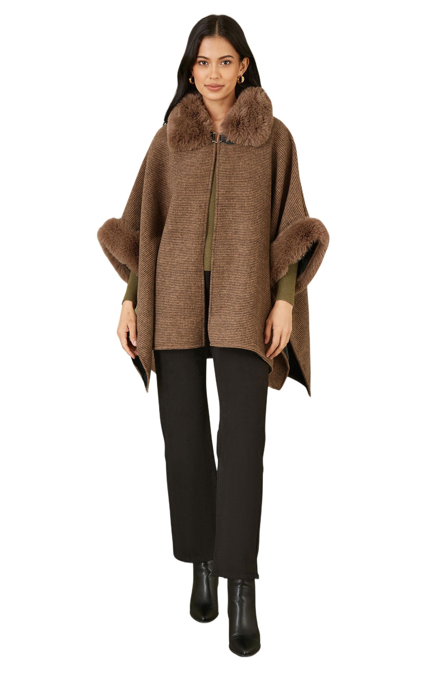 Women's Luxe Fur Collared Cape Jacket