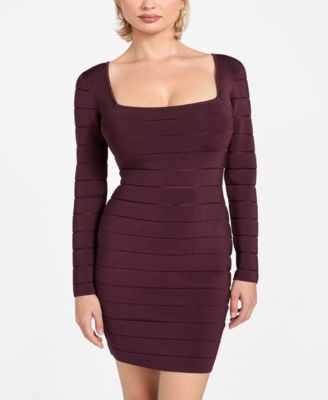 Women's Long-Sleeve Sheer Mix Bandage Leti Dress