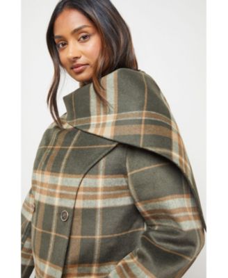 Women's Check Scarf Longline Jacket Coat