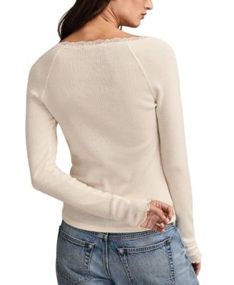 Women's Lace Trim Henley Top