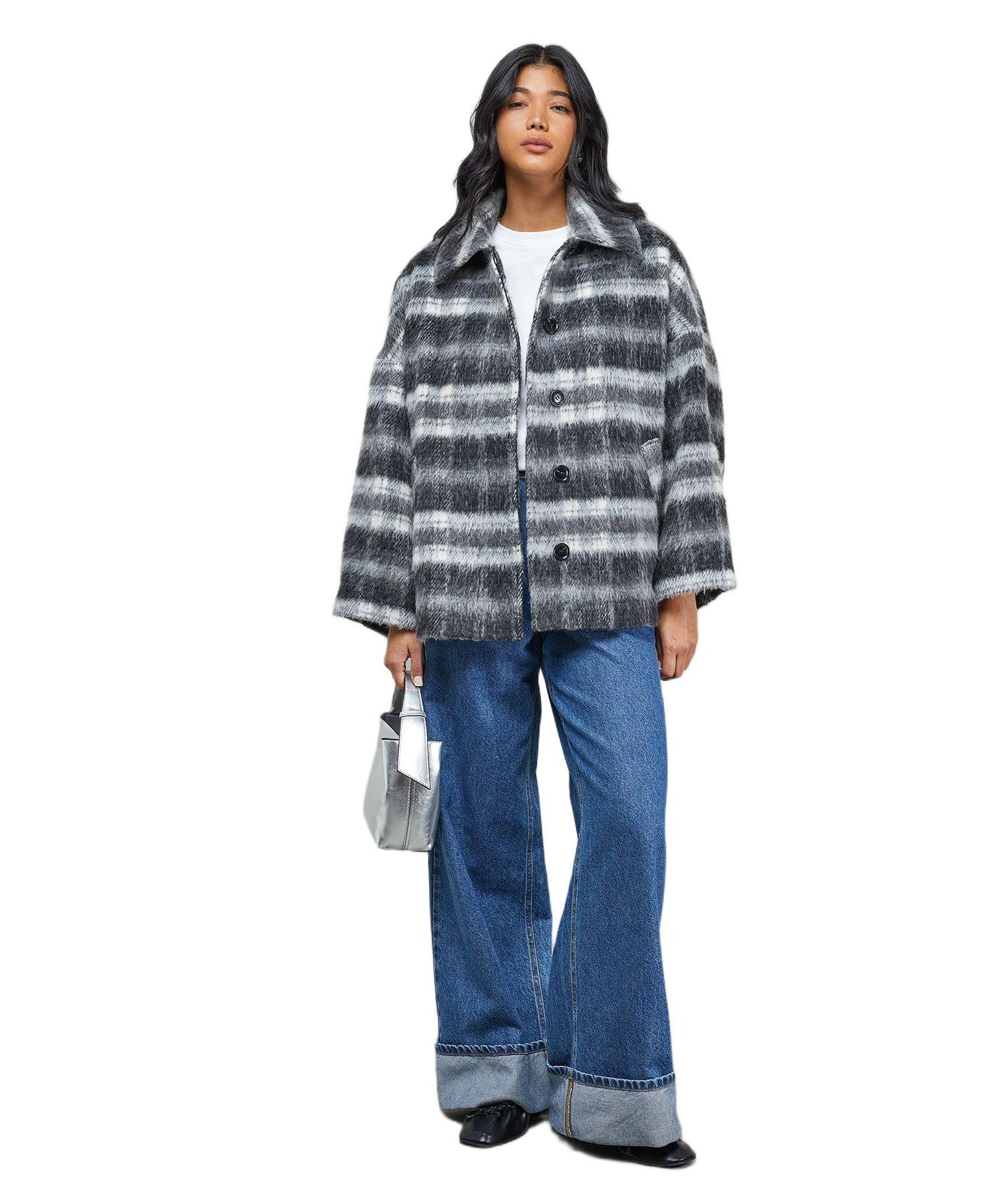 Women's Check Oversized Short Car Coat