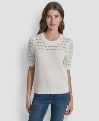 Women's Short-Sleeve Ribbed Hem Sweater