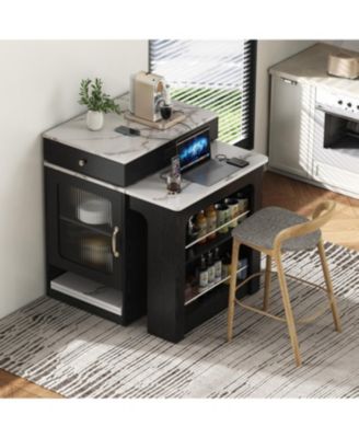 59.5" Extendable Kitchen Island with Dining Table & Storage