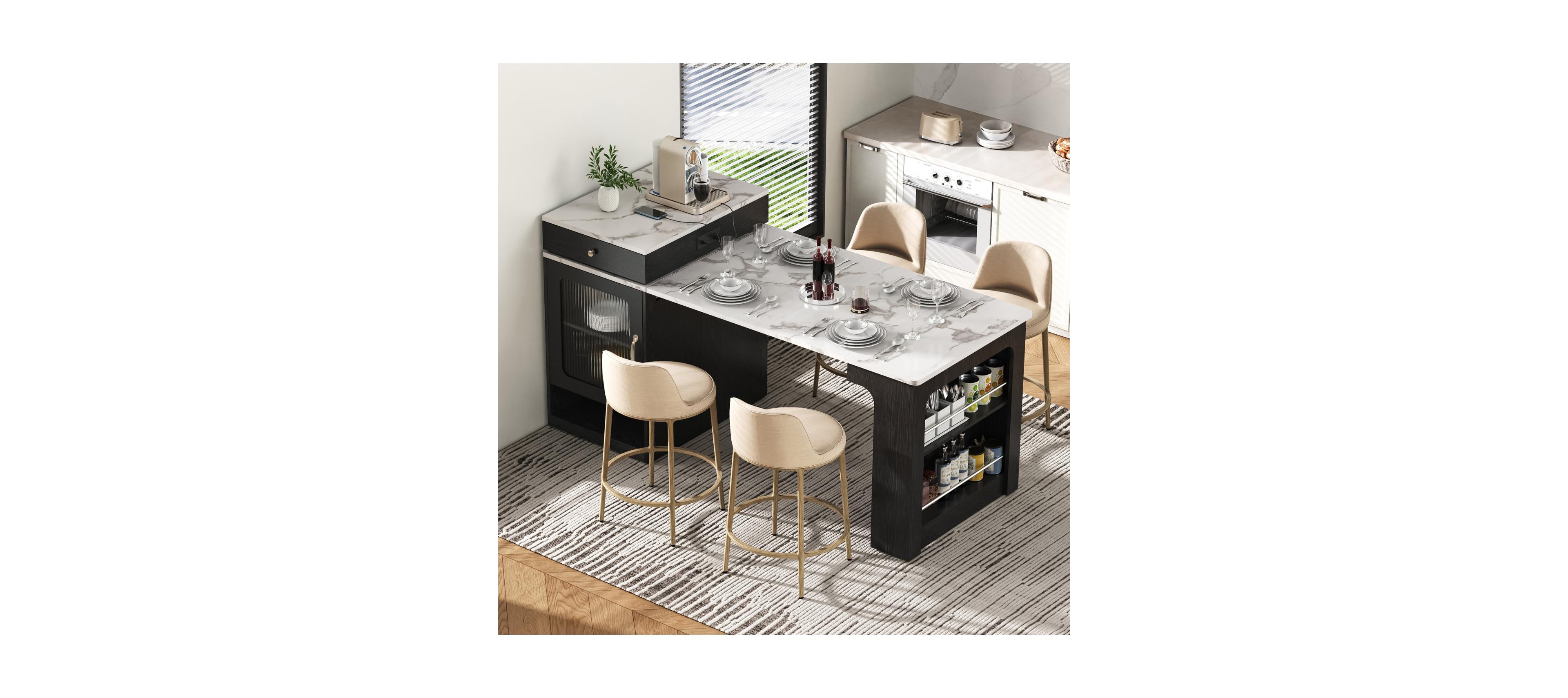 Streamdale Furniture 59.5" Extendable Kitchen Island with Dining Table & Storage