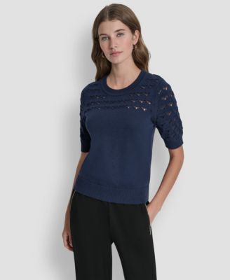 Women's Short-Sleeve Ribbed Hem Sweater