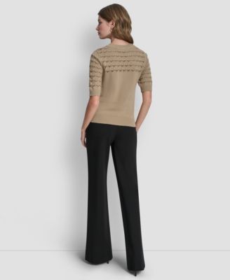 Women's Short-Sleeve Ribbed Hem Sweater
