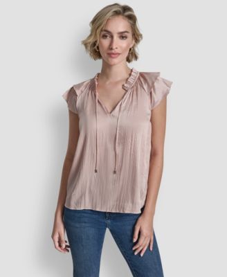 Women's Short-Sleeve Pleated Tie-Front Blouse