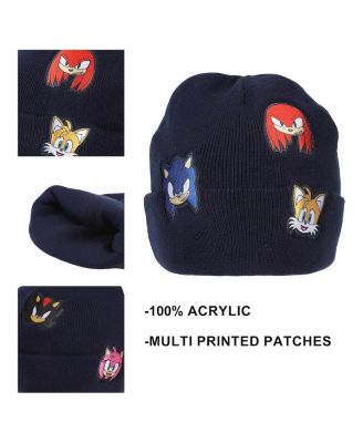 Men's Printed Character Patches Navy Cuff Beanie