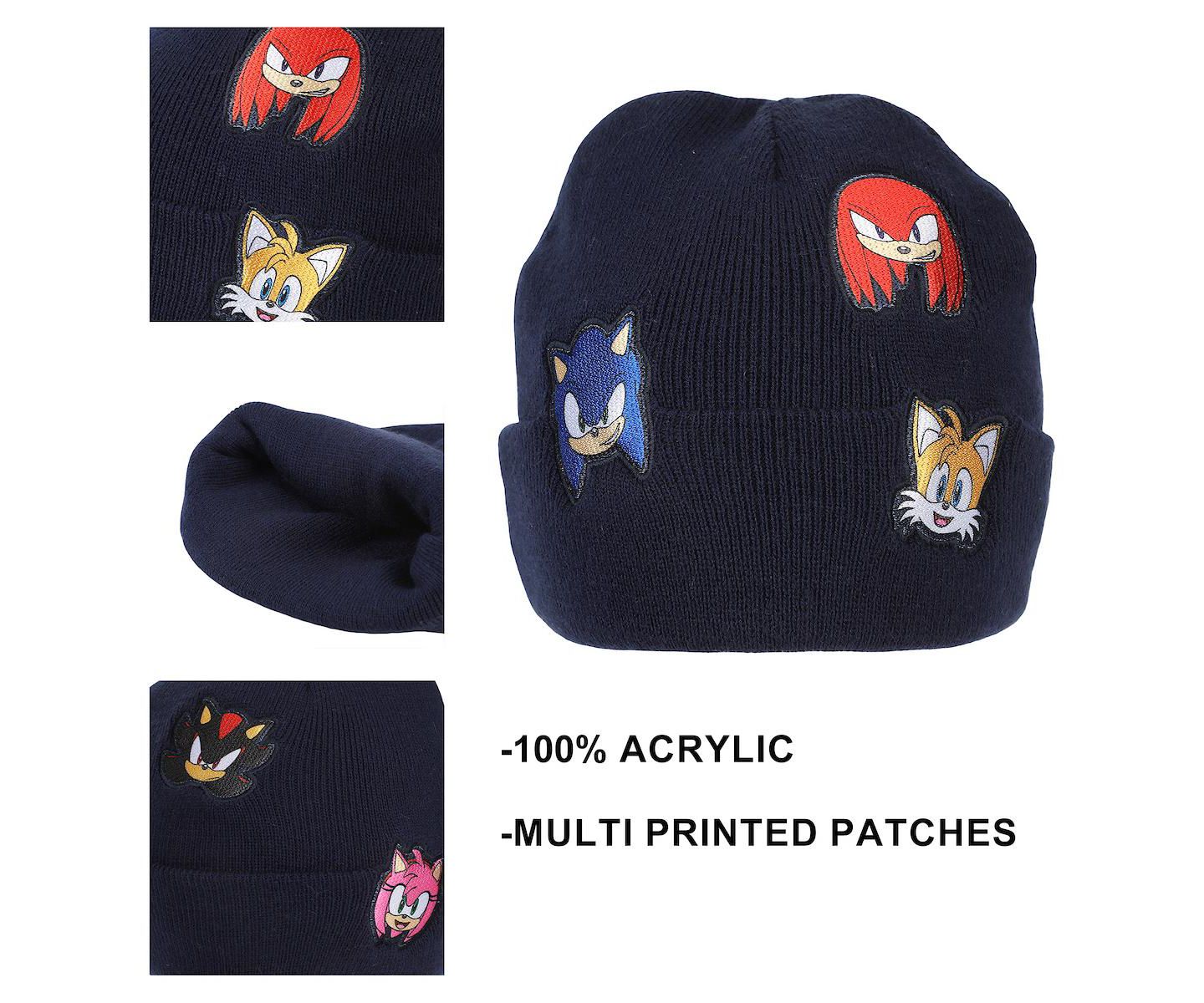 Мужская шапка Sonic The Hedgehog Printed Character Patches Navy Cuff Beanie, цвет: Синий — фото 2