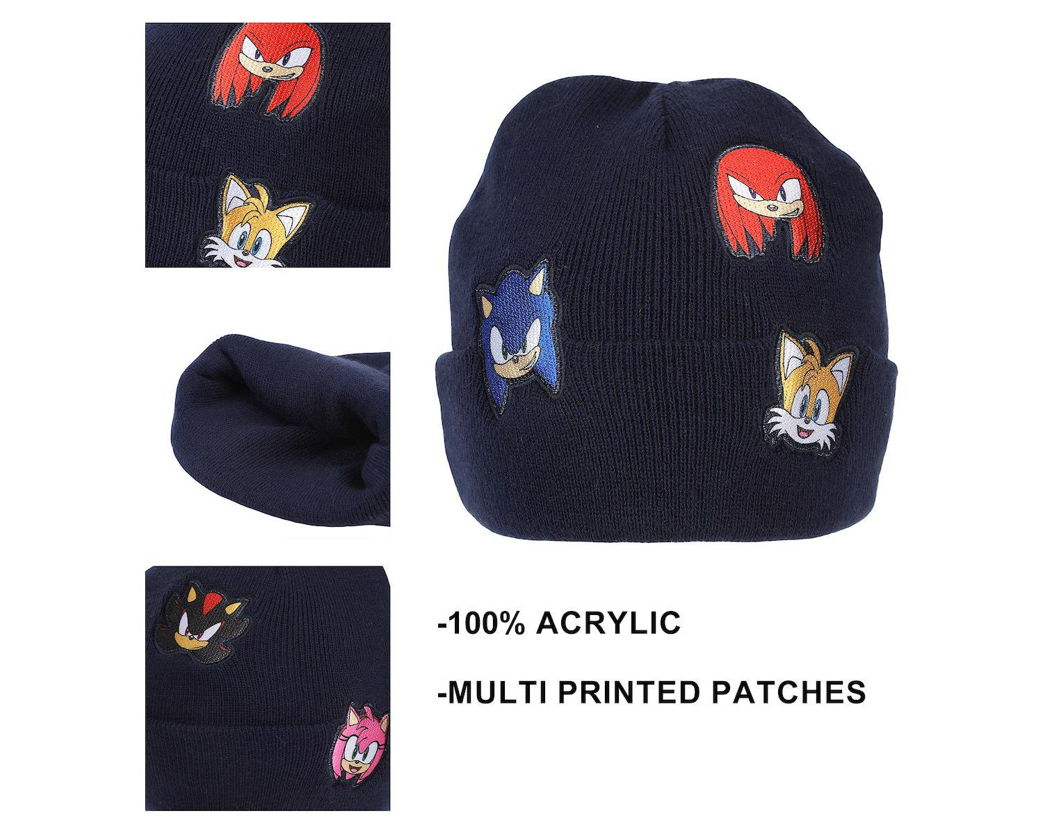 Men's Printed Character Patches Navy Cuff Beanie