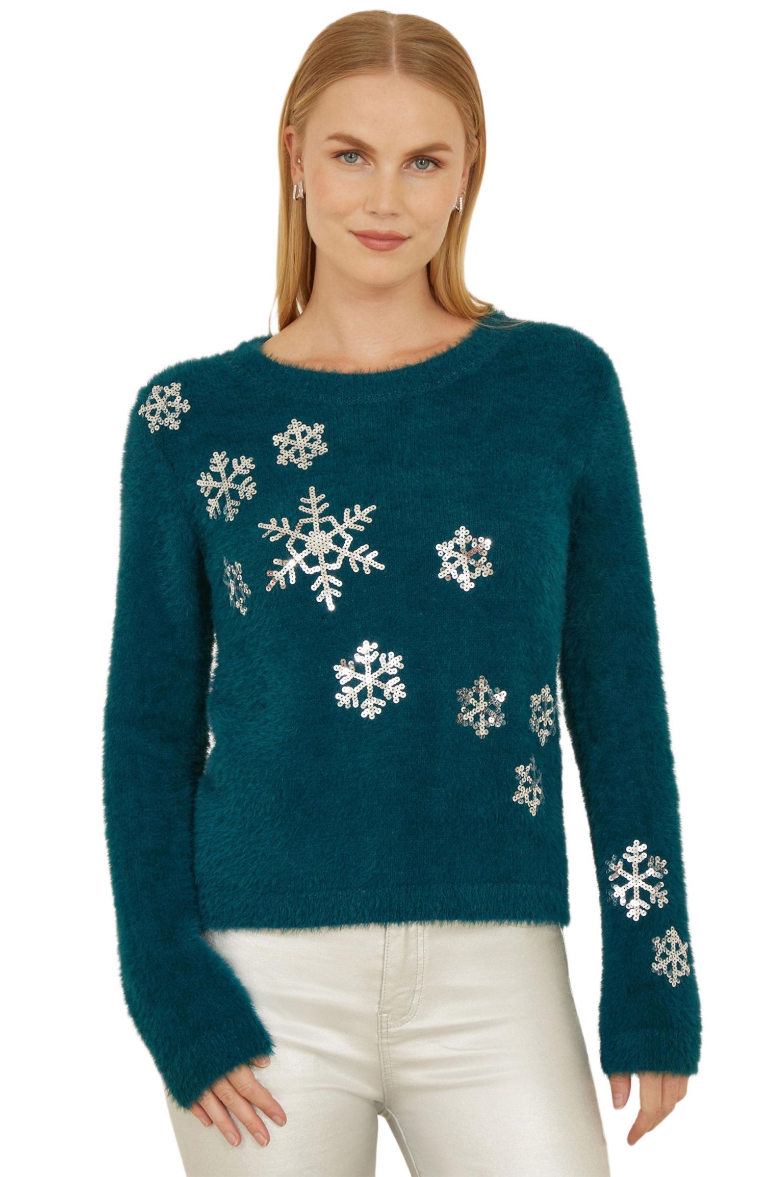 Women's Sequin Snowflake Fluffy Sweater
