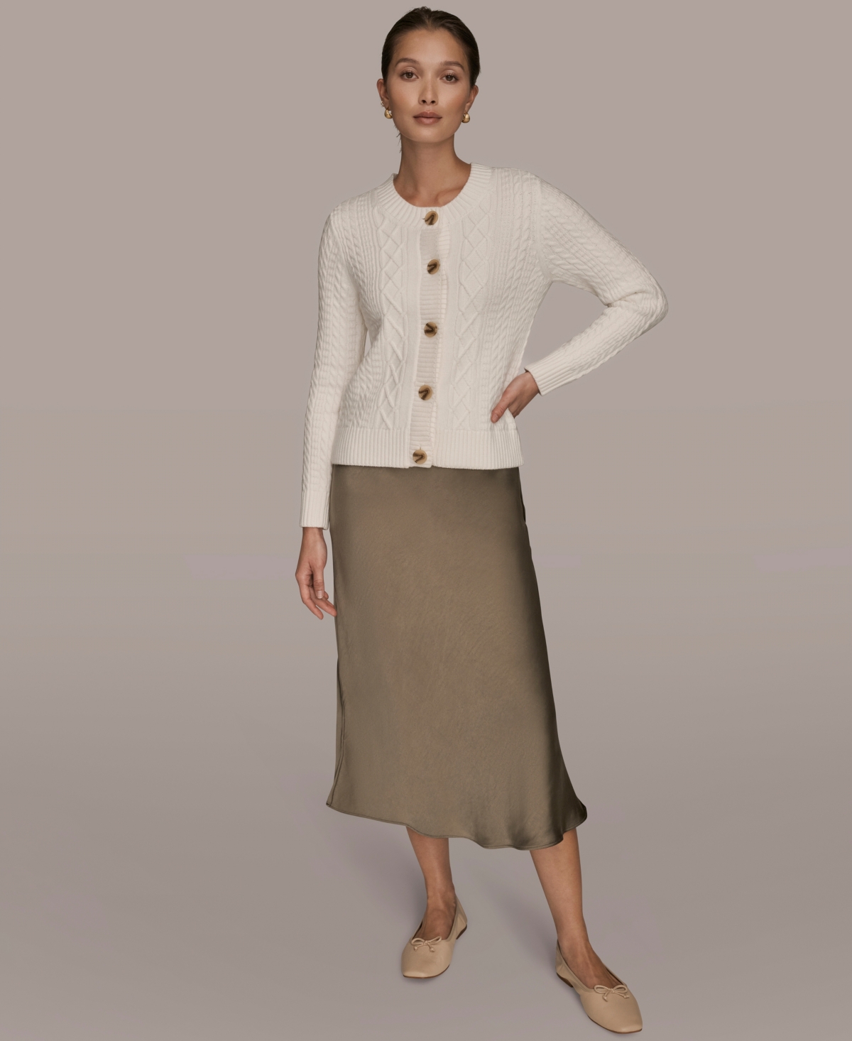 Donna Karan Weekend Women's Long-Sleeve Crewneck Cardigan Sweater