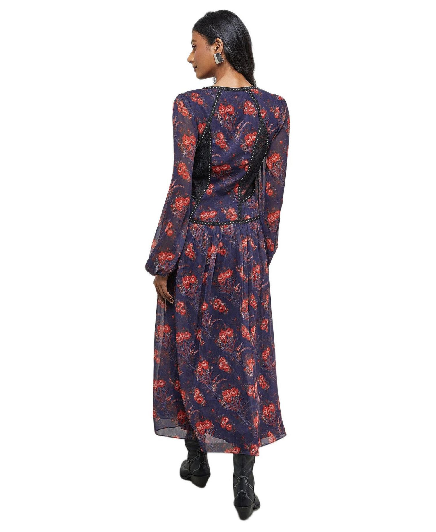 Women's Plunge Neck Pleated Maxi Dress