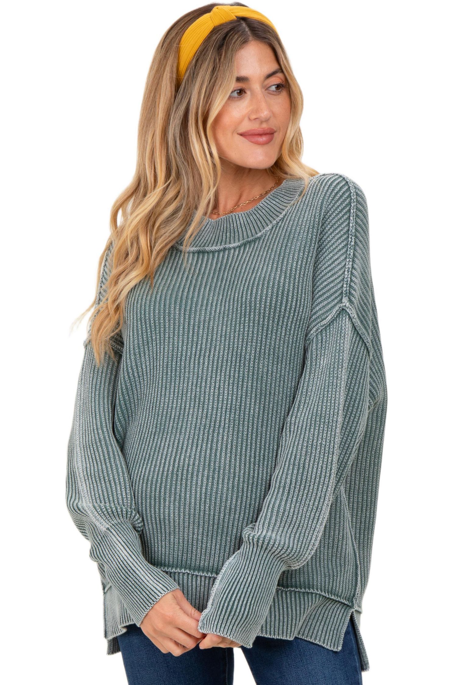 Women's Jade Washed Side Slit Oversized Sweater