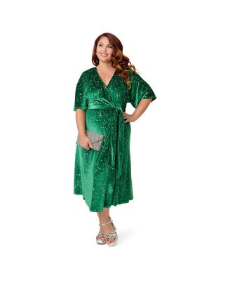 Plus Size Velvet Tie Wrap Surplice Midi Dress