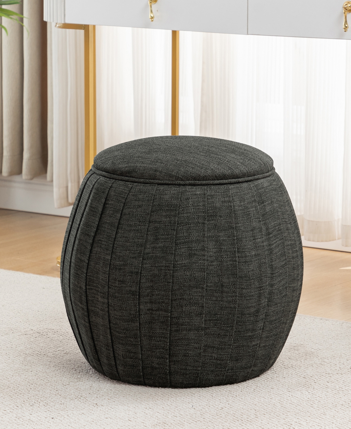 Convenience Concepts 17" Polyester Round Accent Storage Ottoman In Black
