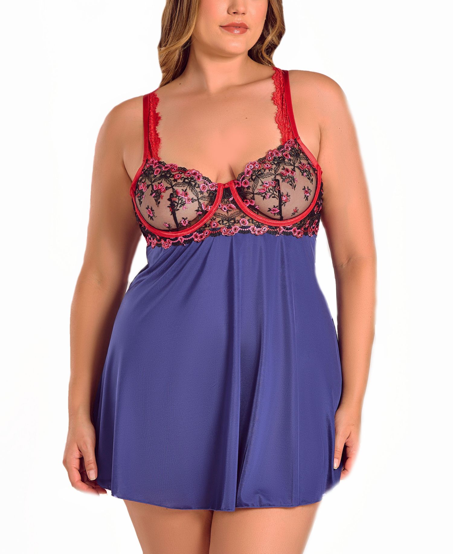 Plus Size Gypsy Lace and Microfiber Babydoll Lingerie Set