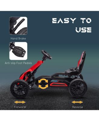 Kids Pedal Go Kart, Outdoor Ride on Toy with Adjustable Seat, Swing Axle, Handbrake, 4 Non-Slip EVA Wheels for Boys and Girls Aged 3-8 Years Old