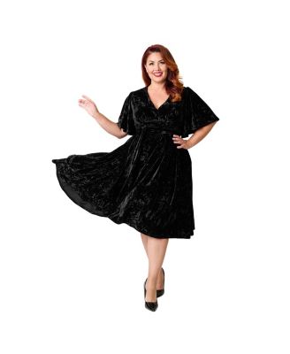 Plus Size 1940s Velvet Flutter Sleeve Swing Dress