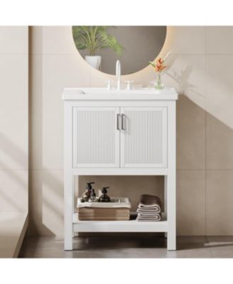 24" Bathroom Vanity with Sink, Modern Freestanding Vanity with Ceramic Porcelain Basin