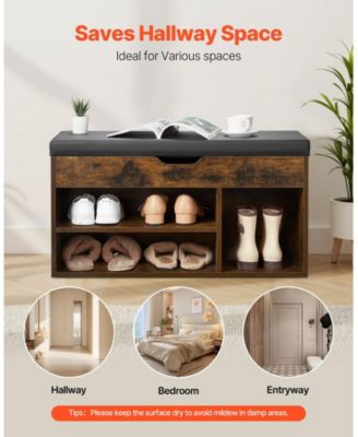 Entryway Shoe Bench with Cushion Seat and 3 Storage Sections