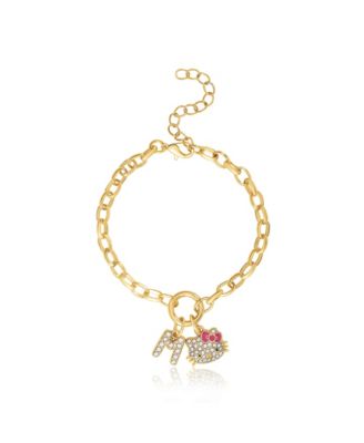 Initial Crystal Charm Bracelet, Gold Tone, Adjustable