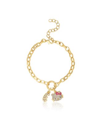 Initial Crystal Charm Bracelet, Gold Tone, Adjustable