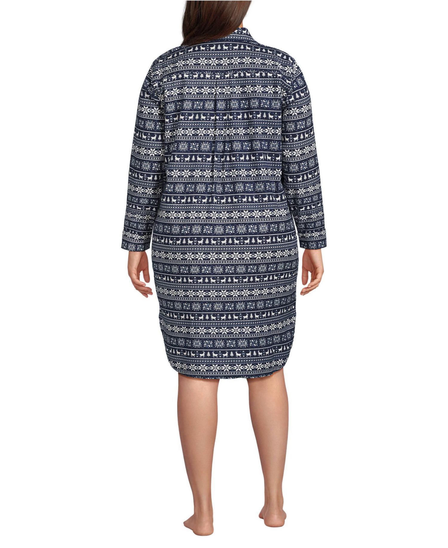 Plus Size Flannel Long Sleeve Sleepshirt Nightgown