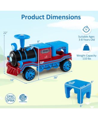 12V Two-Seater Ride-On Train Toy with Whistle Sound and Detachable Seat - Blue