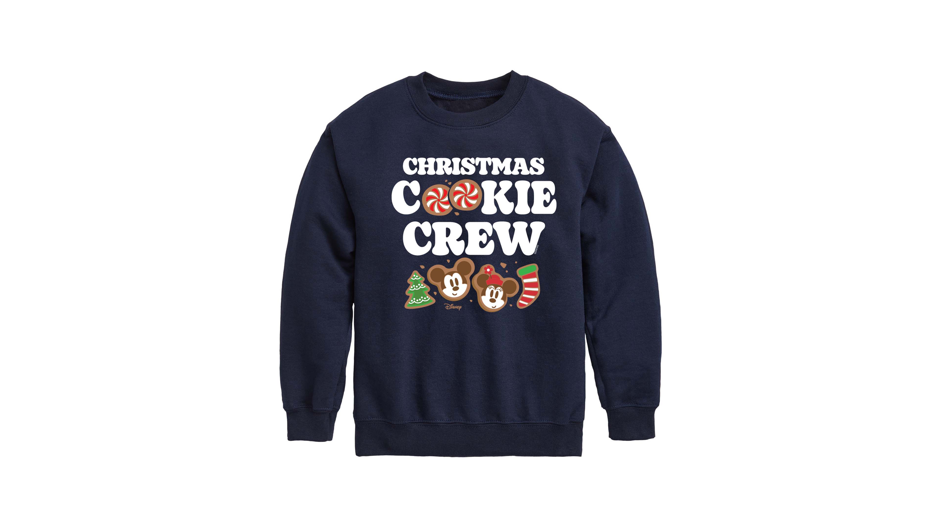 Disney Boys' 8-20 Mickey and Minney Christmas Cookie Crewneck Graphic Long-Sleeve Sweatshirt