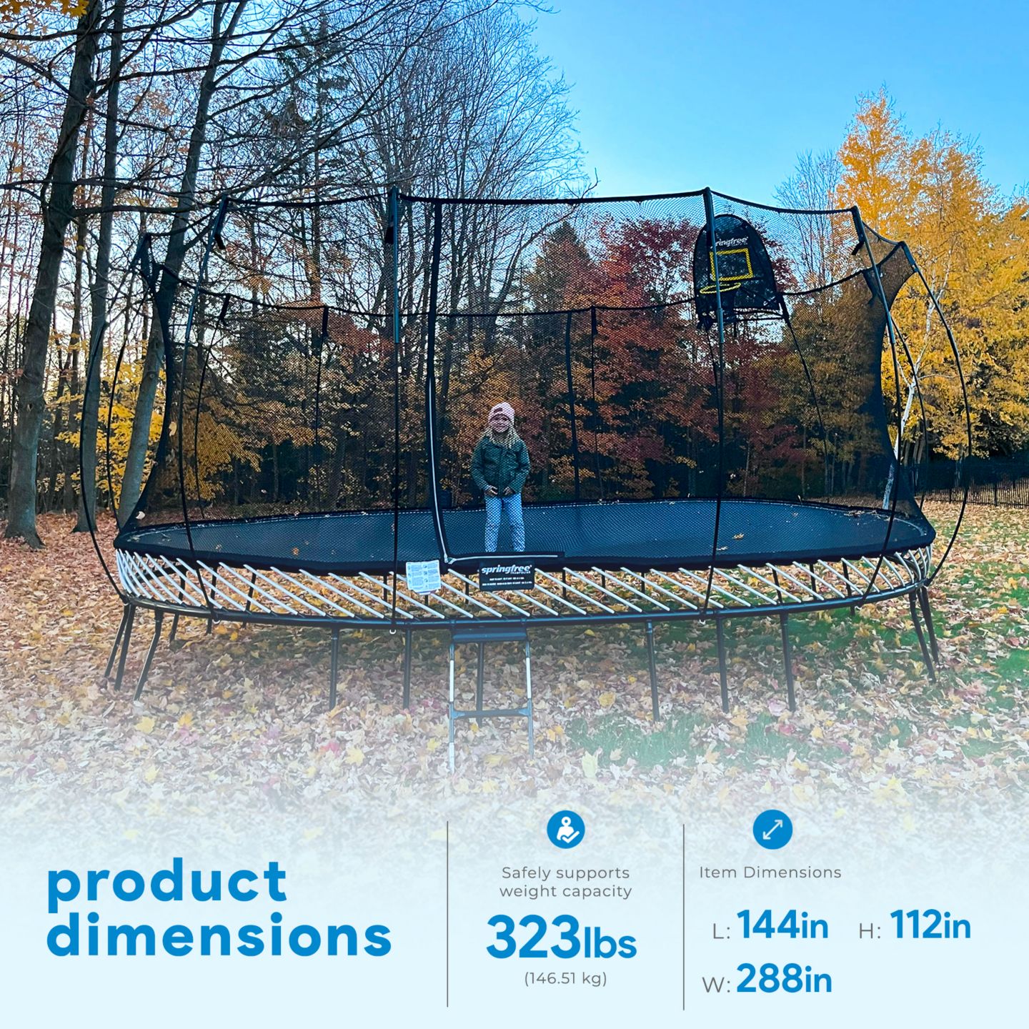 Детская игрушка Springfree Trampoline 12'x19' Jumbo Oval Springless Trampoline with Safety Enclosure Net, 1500 lbs, от 6 лет — фото 5