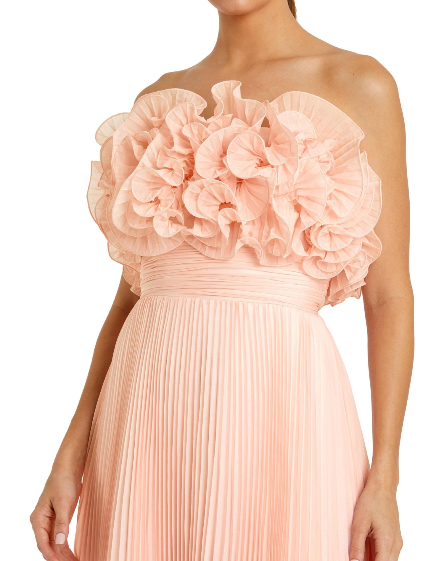 Women's Pleated Chiffon Strapless Gown With Ruffles