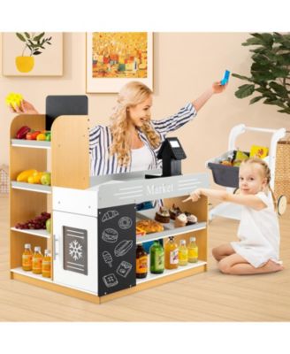 Wooden Supermarket Playset with Checkout Counter & Shopping Cart
