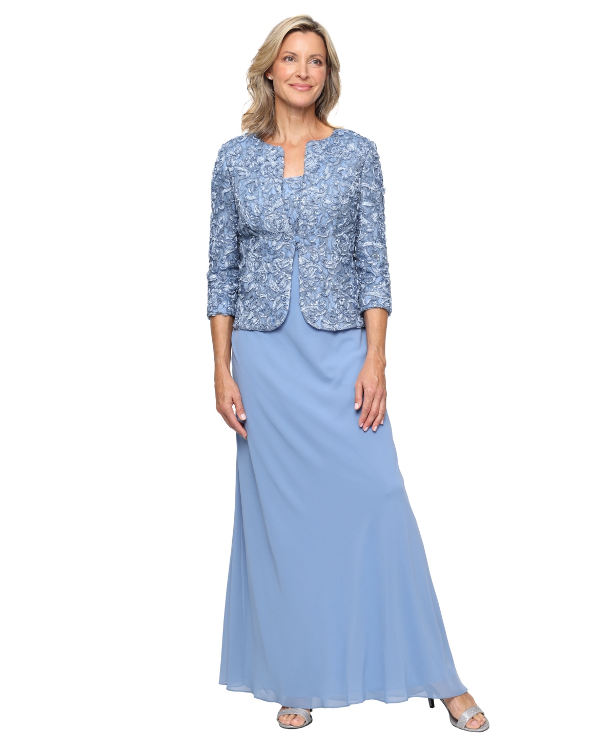 Alex Evenings Women's Empire Waist Long Open Soutache Jacket Dress