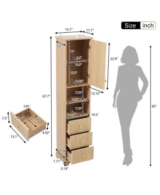 67.7 Inch Tall Freestanding Bathroom Cabinet with Door Adjustable Shelf and 3 Drawers