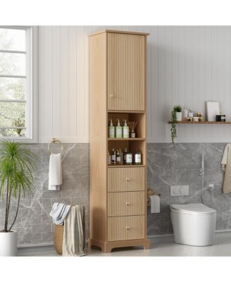 67.7 Inch Tall Freestanding Bathroom Cabinet with Door Adjustable Shelf and 3 Drawers