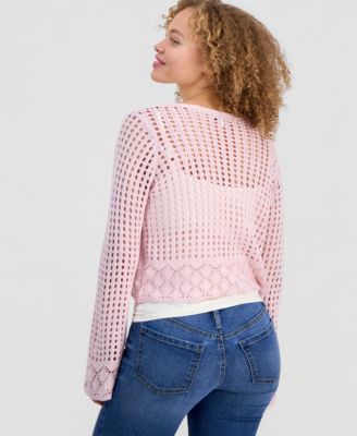 Juniors' Tie-Front Open-Knit Cardigan