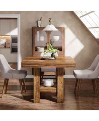 31.5" Square Dining Table for 4, Small Kitchen Table with Shelf Storage, Brown