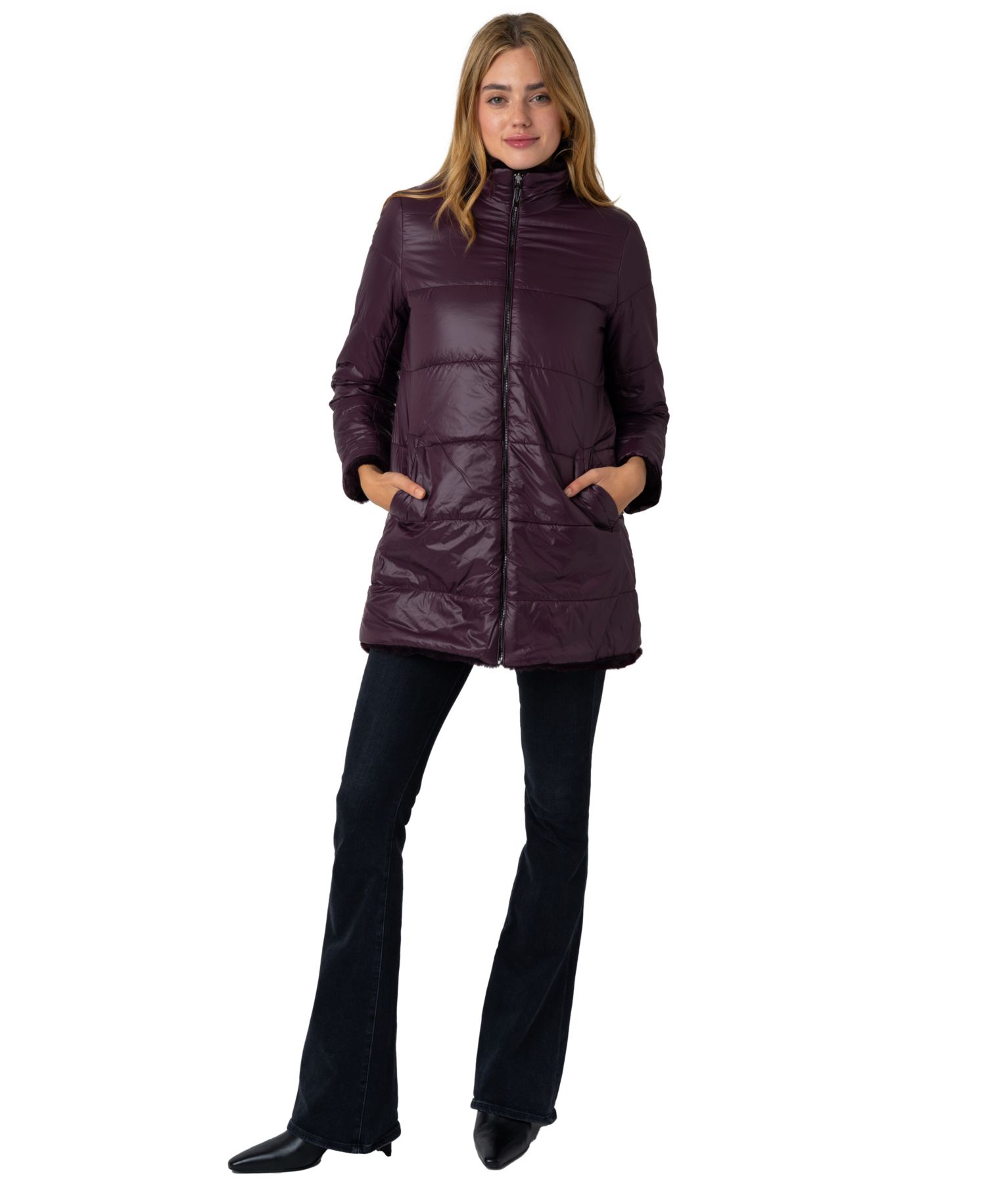 Women's BELTED SHAWL WRAP FAUX SHEARLING COAT