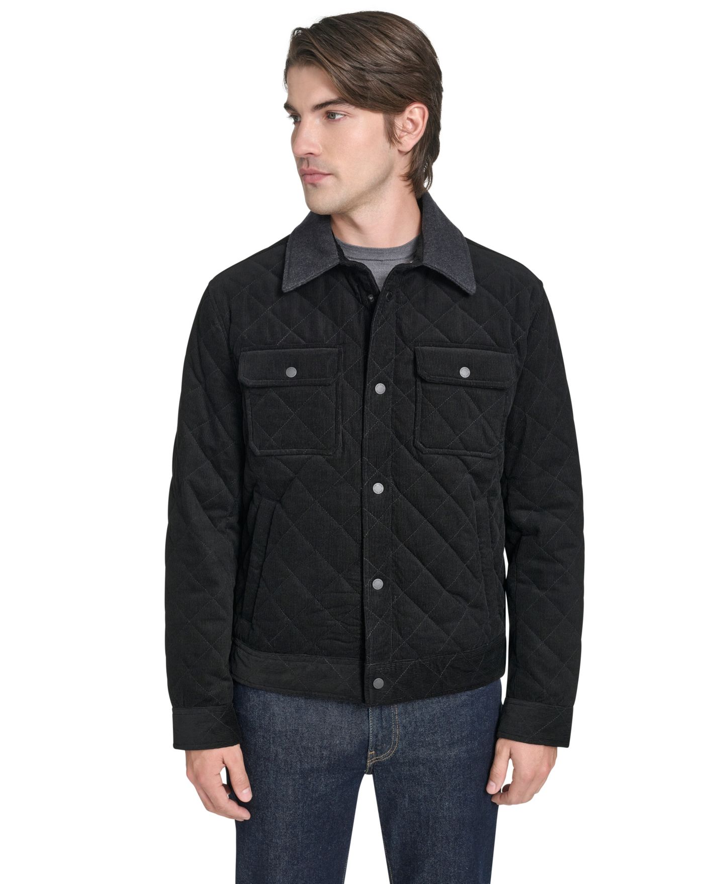 Мужская куртка Cole Haan Collared Quilted Button-Front, цвет: Чёрный — фото 1