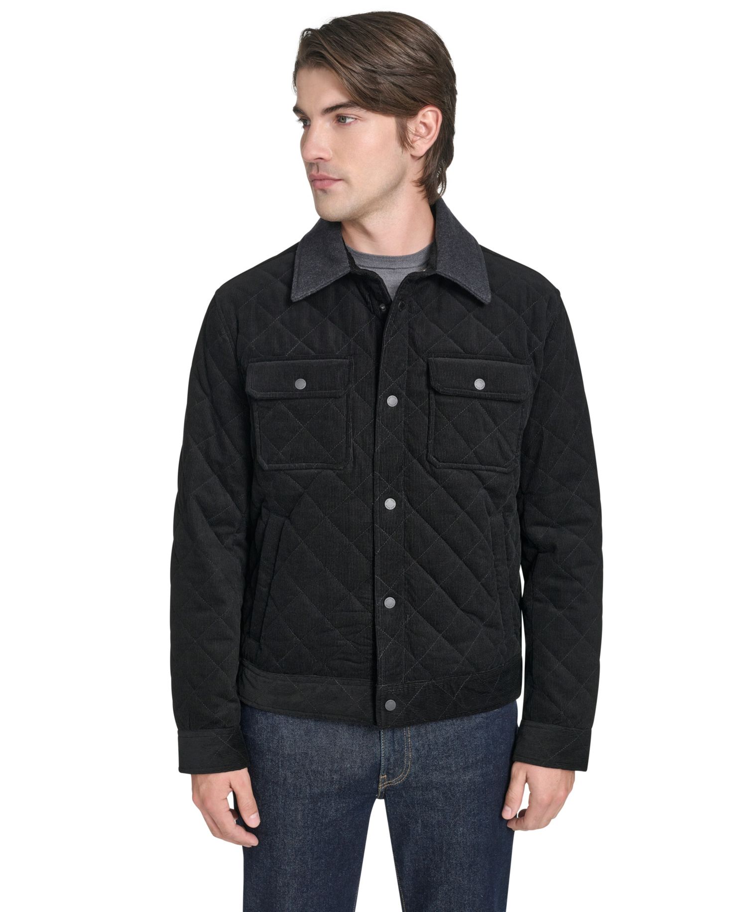 Men's Collared Quilted Button-Front Jacket