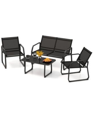 4 Pieces Patio Conversation Set with Breathable Fabric Seat
