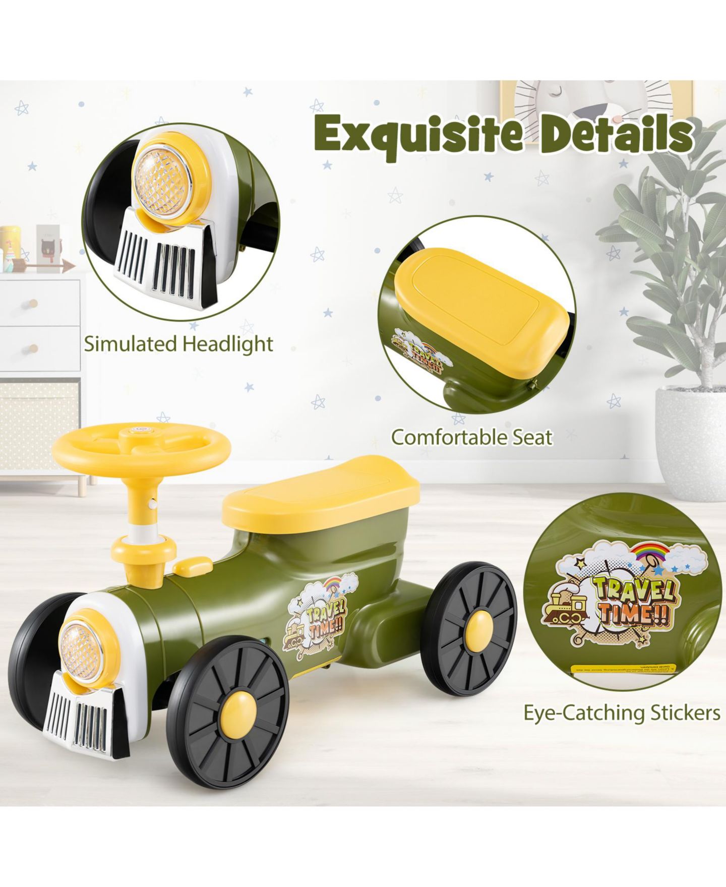 Детская игрушка HONGGE Ride-On Train with Whistle Sound and Under-Seat Storage, Ages 19-36 Months, цвет: Зелёный — фото 11