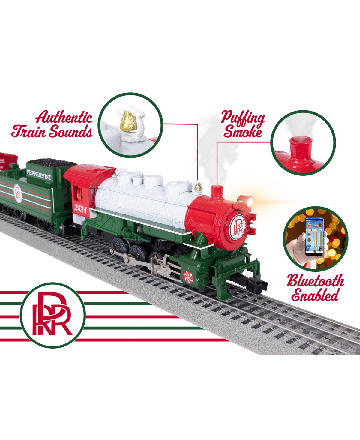 Lionel Peppermint Railroad Christmas Freight LionChief Electric O Gauge Bluetooth 5.0 Train Set