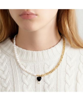 “Kuro” Necklace — Gold Chain & Freshwater Pearl Half Design Inspired by Japanese Kimono