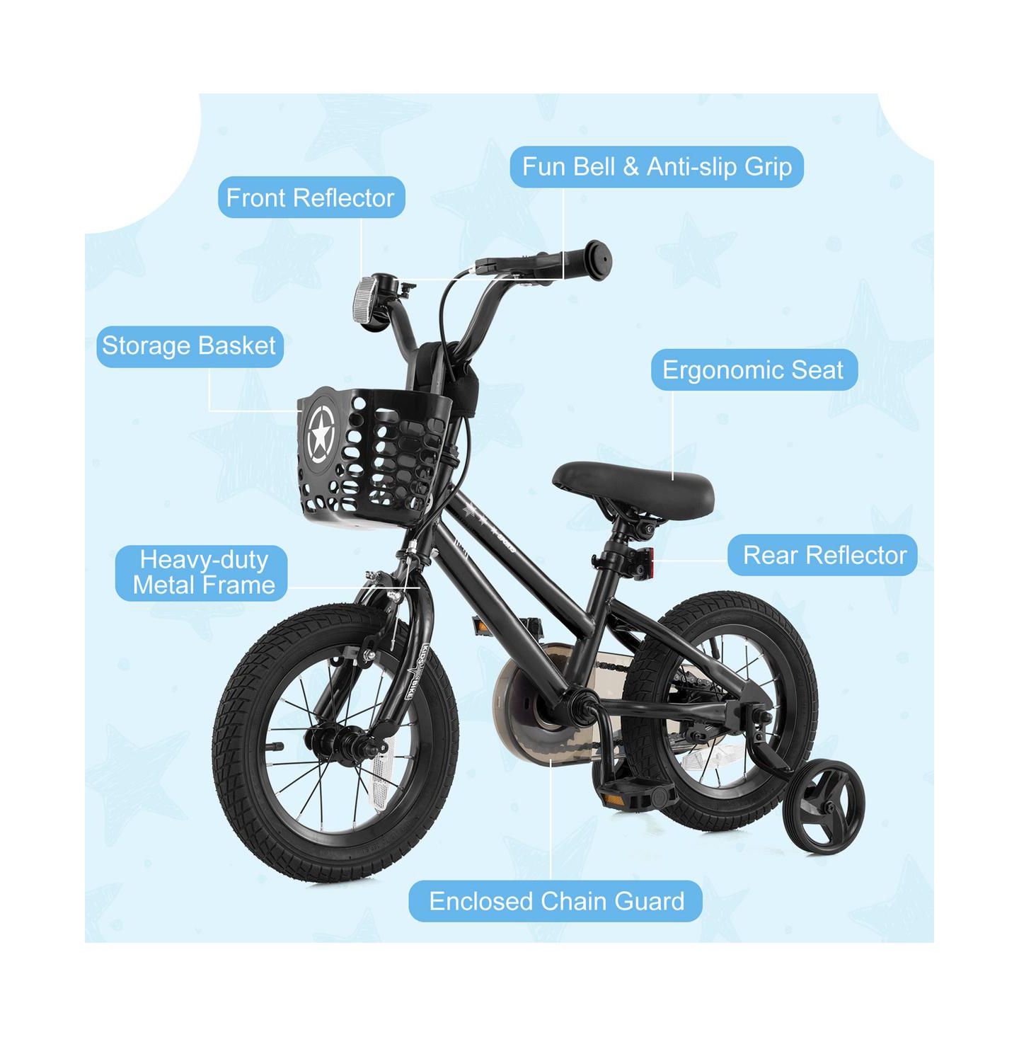 Детская игрушка SUGIFT 12 Inch Kids Bike with Adjustable Handlebars and Training Wheels, Ages 3-8, цвет: Чёрный — фото 6