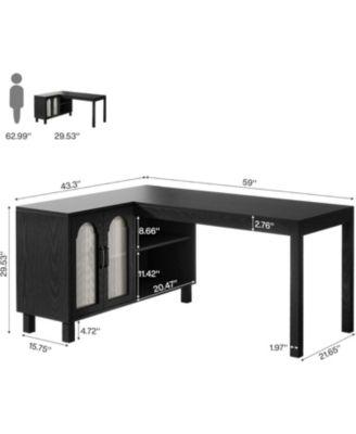 59" Executive L Shaped Desk with File Cabinet, Farmhouse Wood Computer Coner Desk with Storage Shelves