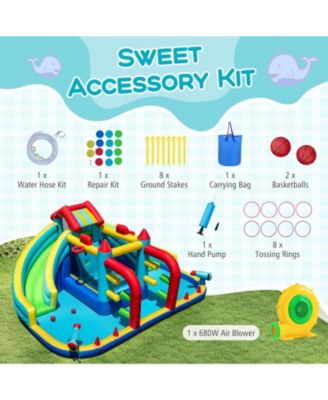 Inflatable Double Water Slide Park with Obstacle Course and 680W Air Blower